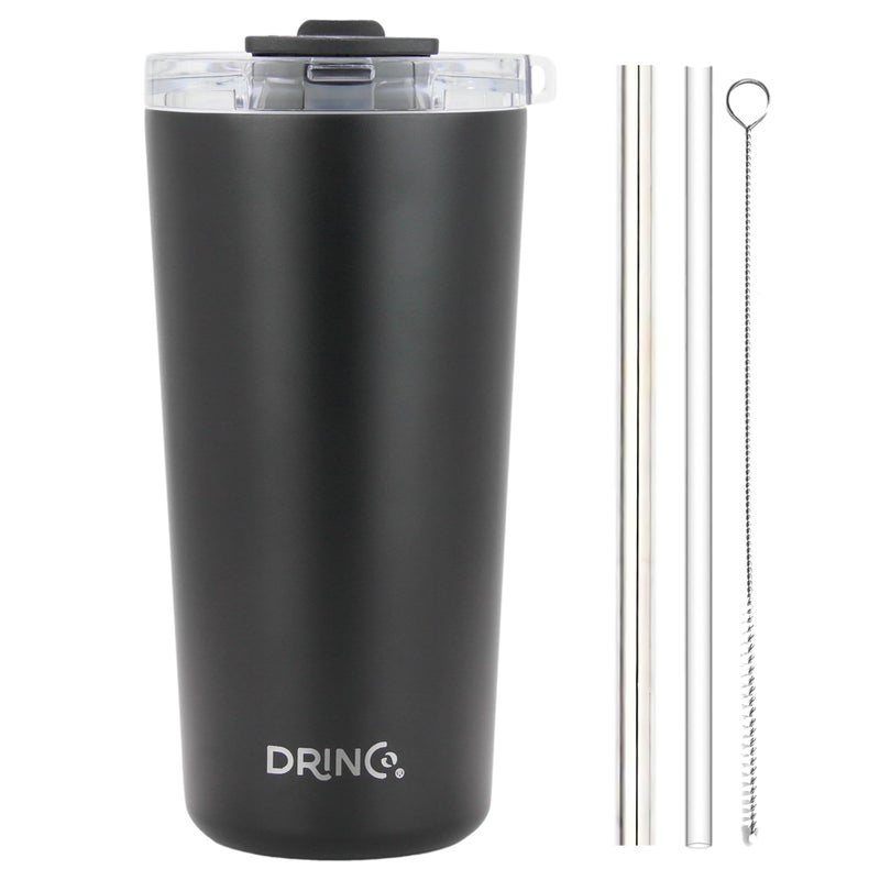 Drinco - 20 oz Stainless Steel Tumbler | Double Walled Vacuum Insulated Mug With Lid, 2 Straws, For Hot & Cold Drinks (20oz Black, 20oz) - Image 1